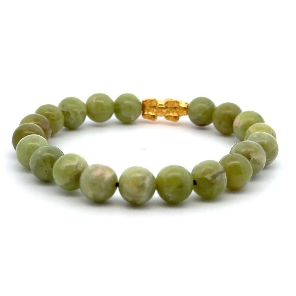 Natural Peridot Stretchable Bracelet Size 7 with 24K Gold Dragon Pixiu - Picture 6 of 7